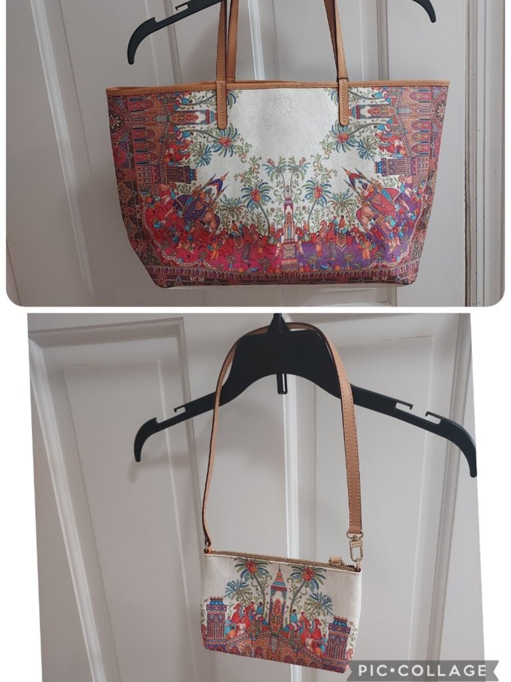 Etro Elephant Print White Orange Tote Pouch Set